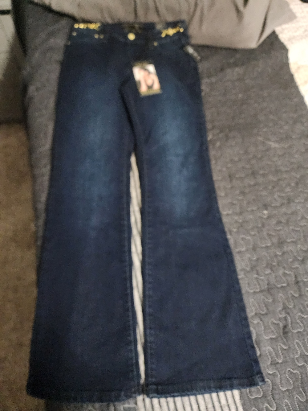 Rachel Dark Blue Wide Leg Jeans with Gold Accent